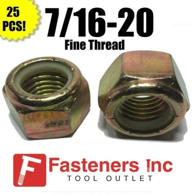 REDDING FASTENERS (Qty 25) 7/16-20 Fine Grade 8 Nylon Insert Lock Nuts Nylock Yellow Zinc Plated