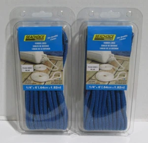 1/4 Inch x 6 Ft Blue Double Braid Nylon Fender Lines for Boats 2 PACK FREE SHIP - Foto 1 di 4
