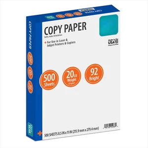 Copy Paper, 8.5" x 11", 20 lb, White, 500 Sheets - Picture 1 of 5