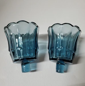 Two Vtg Homco Smoky Blue Votive Cups Candle Holders Peg Paneled Scalloped Edge 2 - Picture 1 of 9