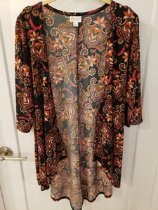 Lularoe Women's Small Black Jersey Floral Paisley Open Lindsay Kimono Sweater - Picture 1 of 7