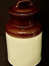 VTG McCoy Crock Stoneware #253 Cookie Jar/Canister Ivory, Lid Brown USA 9 1/2”