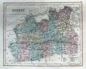 1850 Genuine Antique Map; Surrey by Joshua Archer - Picture 1 of 2