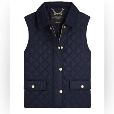 J. Crew Navy Blue Quilted Barn Vest With Corduroy Collar Size Small New With Tag - Image 1 of 4