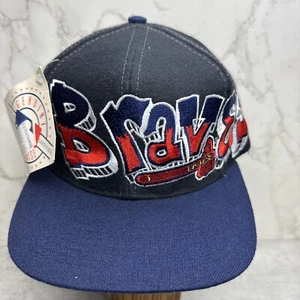 Deadstock VTG 90s Drew Pearson Atlanta Braves Graffiti Script Snapback Hat RARE - Picture 1 of 22