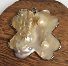 Silver Tone 2 Attached Pearls Large Artisan Hand Made Mother Of Pearl Pendant