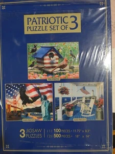 Set of 3 Patriotic Puzzles Sealed 100pcs = 11.75" x 8.3" , Two 500pc 18" x 14" - Picture 1 of 4