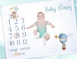 Personalised forest animal design baby milestone blanket , quality nursery item - Picture 1 of 2
