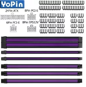 Braided ATX Sleeved Cable Extension Kit for Power Supply Cable Kit Black Purple - Picture 1 of 5