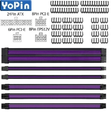Kit de extensión de cable con funda ATX trenzada para kit de cable de fuente de alimentación negro púrpura Foto 1 de 4