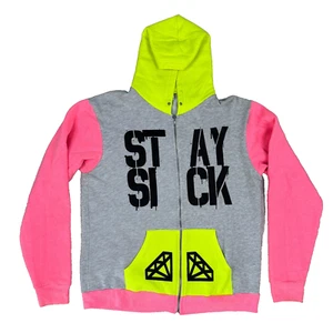 Stay Sick Clothing Fluro Diamond Hoody Zip Jumper XL Atilla Fronz Tracked Pink - Bild 1 von 10