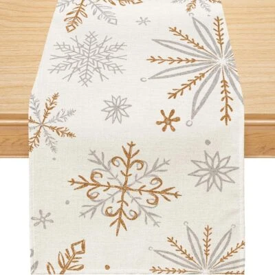 White Snowflake Christmas Table Runner, 13'' x 72'', Polyester - Image 1 of 4