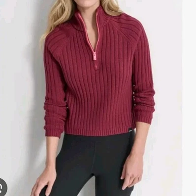 NUEVO CON ETIQUETAS DKNY Suéter Deportivo Para Mujer Borgoña Cuello Simulado 1/4 Cremallera S Foto 1 de 4