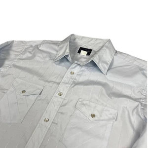 Camicia Wrangler uomo XL blu pallido righe perle snap western cowboy manica lunga - Foto 1 di 11