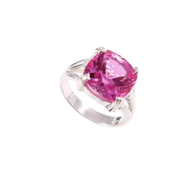 Anillo de compromiso de oro blanco sólido de 18 quilates con diamantes de zafiro rosa natural de 6,10 quilates Foto 1 de 4