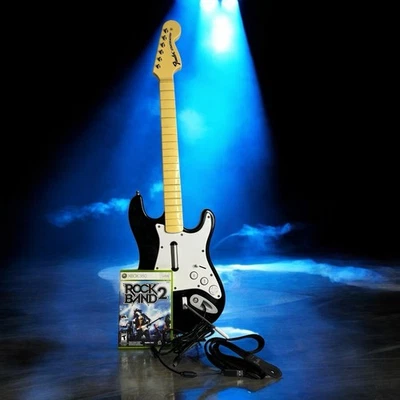 Harmonix Fender Stratocaster Xbox 360 Rock Band 2 Wired Guitar Bundle Lot TESTED - Image 1 of 4