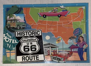 Cartolina Route 66 nuova con mappa n Route 66 cartello su cartoncino---info sul retro - Foto 1 di 2