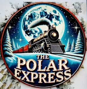 RETRO - THE POLAR EXPRESS - ROUND TIN SIGN 20cm New Funky Fun Gift Item Xmas - Picture 1 of 2