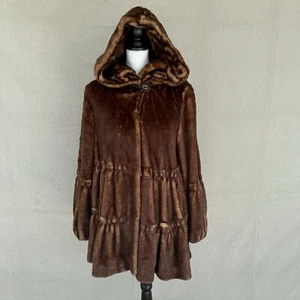 Jones New York Faux Fur Tiered Babydoll Hooded Coat Size Small - Picture 1 of 10