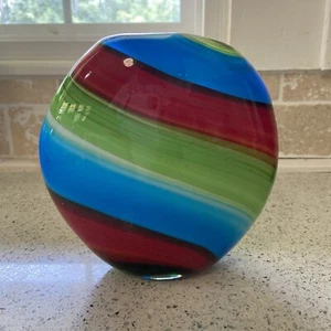 Vidrio artístico de Murano soplado a mano azul rojo estuche colorido remolino multicolor 6 pulgadas - Imagen 1 de 9