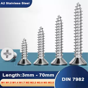 M1 - M3.5 Stainless Steel Phillips Countersunk Self Tapping Wood Screws DIN7982 - Picture 1 of 9