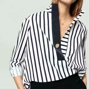 Womens Designer Stripe Casual Shirt Fashion Long Sleeve Tops Cotton Blouses Chic - Picture 1 of 8