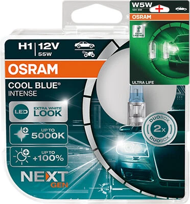 Osram H1 12V 55W Cool Blue INTENSE NextGen. 5000K +100% 2Stk.+W5W LL - Bild 1 von 4