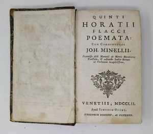 "Antique Book "QUINTI HORATII FLACCI POEMATA cum commentaris JOH MIN-ELLII" 1752 - Picture 1 of 10
