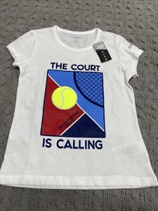 Sketchers Sport Tennis The Court Is Calling Girls Size Small White T Shirt Logo - Picture 1 of 11