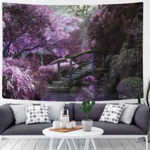 Purple Garden Wall Art Extra Large Tapestry Fabric Background Japanese Flower - Picture 1 of 9