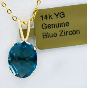 GENUINE 3.46 Cts BLUE ZIRCON PENDANT 14K YELLOW GOLD - Free Appraisal Service 