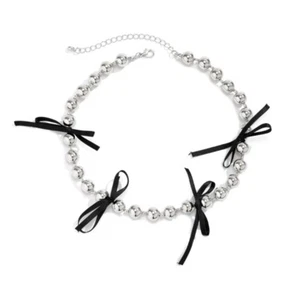Cool and Chic Beaded Neck Chain Necklace with Bowknot Accent for Fashionistas - Picture 1 of 8