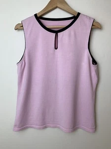 Josephine Chaus Women Pink Tank Top Black Trim Neck Keyhole Professional Sz L - Picture 1 of 6