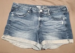 Mossimo Denim Mid Rise Midi Jean Shorts Women's 12/31 Blue Cuffed Power Stretch - Picture 1 of 7