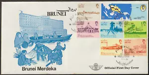 (BF73B)MALAYSIA BRUNEI 1984 FULL INDEPENDENCE SET DESIGN B FDC. ISSUE P B$6.10 - Picture 1 of 2
