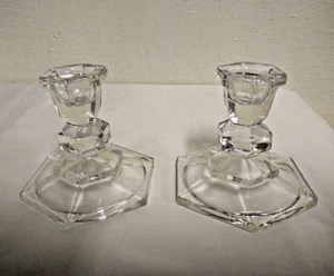 "Soportes para candelabros vintage cristal Art Deco 3"" usados en excelente estado bases de 6 lados" - Imagen 1 de 3