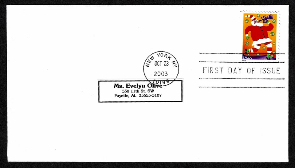 USA, SCOTT # 3823, SECURITY ENVELOPE FDC COVER - SANTA CLAUS WITH TRUMPET 2003 - Image 1 of 1