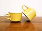 Two Collectible Vintage Midcentury Mellow Yellow Glazed Ceramic Pottery Mugs ??