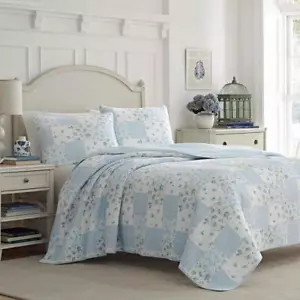 Laura Ashley Quilts King Polyester Wendebar Weich Modern Blumenblau (3 Stck.) - Bild 1 von 3