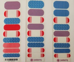 Lot Of 3 Jamberry Nail Wraps Custom Mixed Mani Half Sheets ~ Striped Patriot - Picture 1 of 1