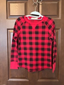 Faded Glory Thermal Knit Top Women's Size M 8-10 Red/Black Buffalo Check - Picture 1 of 3