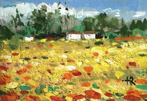 Original ACEO Painting Countryside Landscape Miniature Art Card C12 - Picture 1 of 1