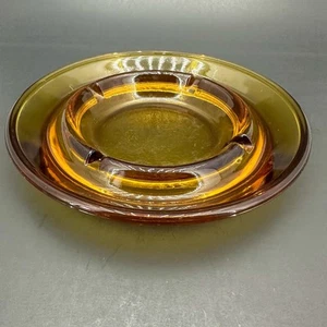 Ashtray Vintage Large Round Dark Amber Glass Cigar Cigarette Ashtray 6.5” 4 Slot - Picture 1 of 6