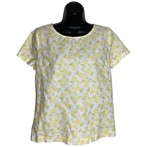 J Crew Top Womens S Pineapple Linen Cotton Shirt Tropical Beach Vacation S/S - Picture 1 of 12