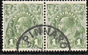 Australia - KGV 1d Green - Pair, CofA _ - Pinnaroo Cancel - Picture 1 of 3