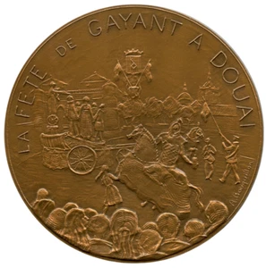 FRANCIA I FESTIVAL GAYANT DOUAI MEDAGLIA ARTE BRONZO 71MM 162G - Foto 1 di 4