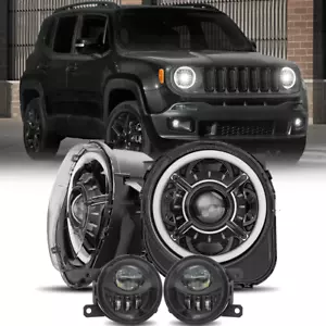 Conjunto de faros antiniebla y faros LED halo de 9 pulgadas 4 piezas para Jeep Renegade 2015-2023 - Imagen 1 de 20