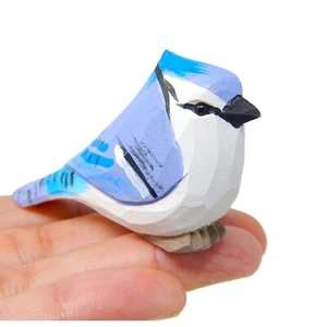 Blue Jay Bird Figurine Sculpture Miniature Wood Art Statue Decor Carve Ornament - Picture 1 of 5