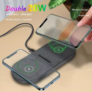 40W 2in1 Fast Wireless Charger Dual Mat Pad For iPhone 14 13 Pro 12 Samsung S23+ - Picture 1 of 12