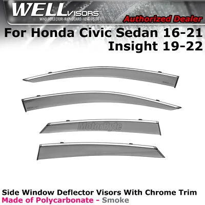 Viseiras WELLvisors para Honda Civic 16-21 Insight 19-22 Sedan janela lateral cromadas - Imagem 1 de 4